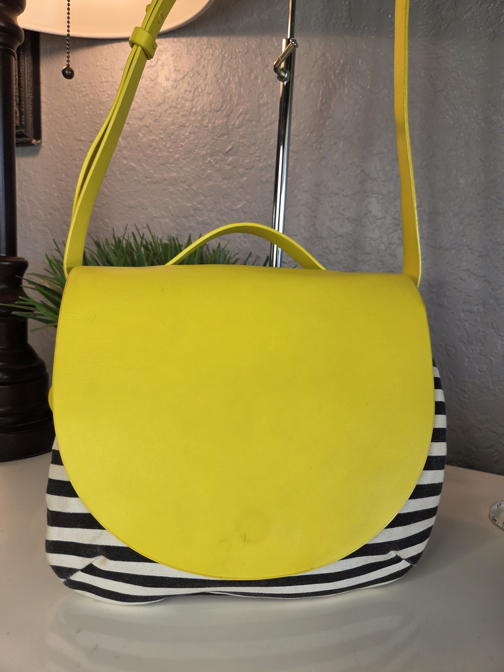 Kate Spade Saturday Yellow & Black-White Striped Flap Crossbody